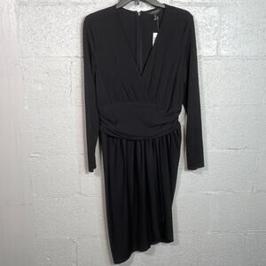 Lauren Ralph Lauren Ruched Stretch Jersey Surplice Dress (Black) 10